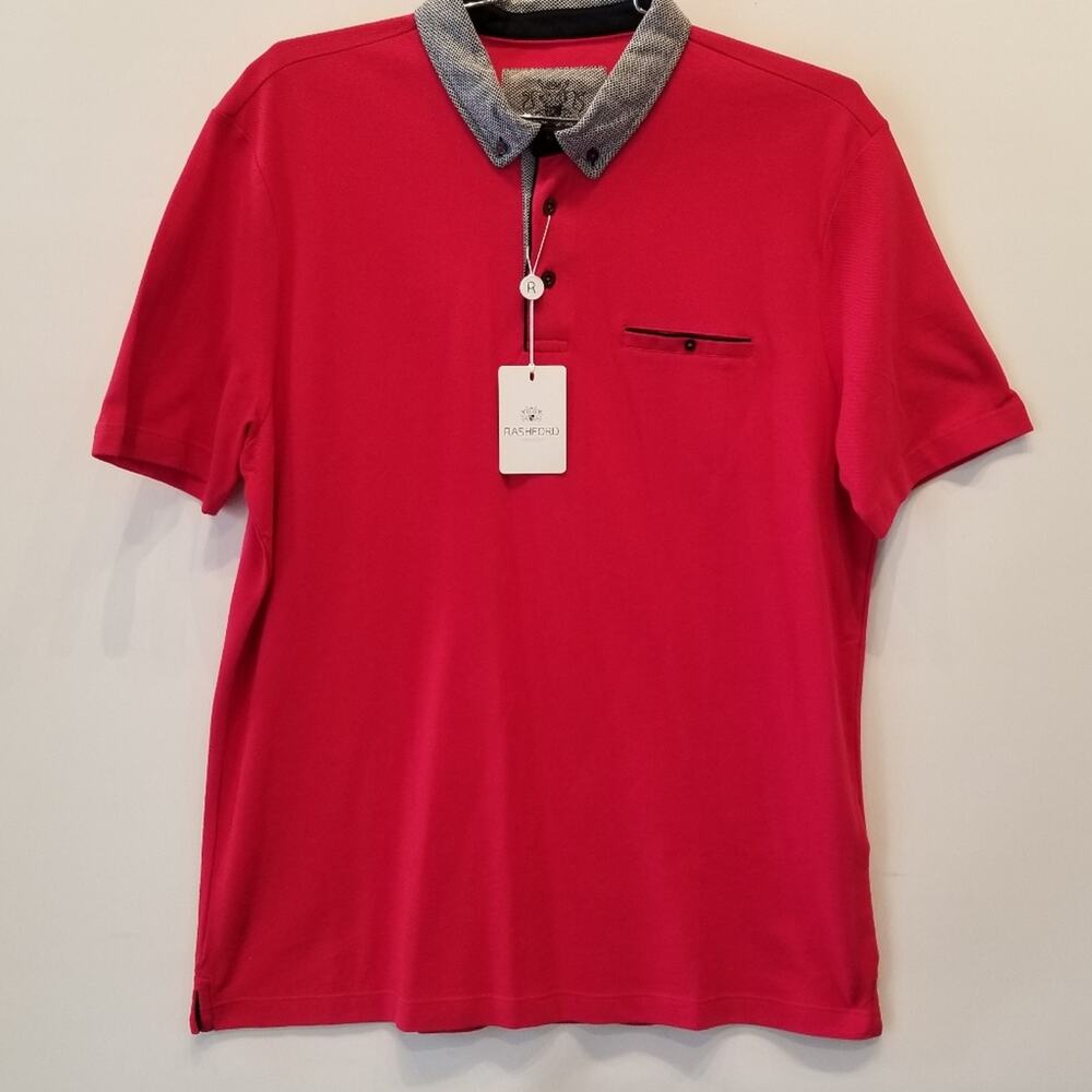 Rashford New Polo Shirt Red Solid Men's Plus Size 3X Cotton Golf Polo Shirt‎ 3XL